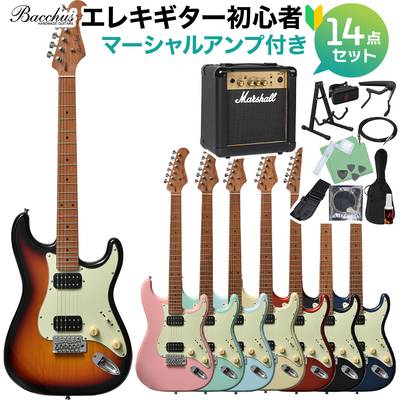 Bacchus BST-3-RSM/M エレキギター初心者14点セット 【マーシャルアンプ付き】 ストラトタイプ ローステッドメイプルネック バッカス 