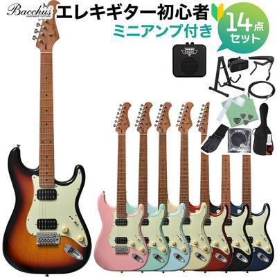 Bacchus BST-3-RSM/M エレキギター初心者14点セット 【ミニアンプ付き】 ストラトタイプ ローステッドメイプルネック バッカス 